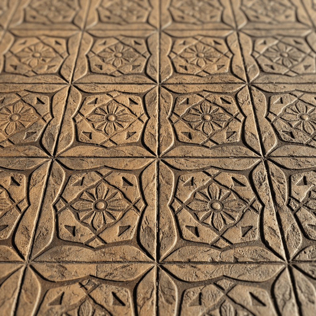 Decorative stamped concrete surface with textured finish